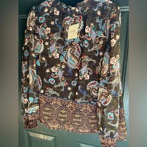 Fig and Flower for Anthropologie paisley high neck blouse L large